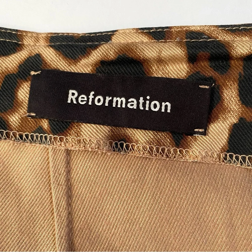 REFORMATION Marlon brown tan black LEOPARD PRINT high waisted crop PANTS - Picture 8 of 11